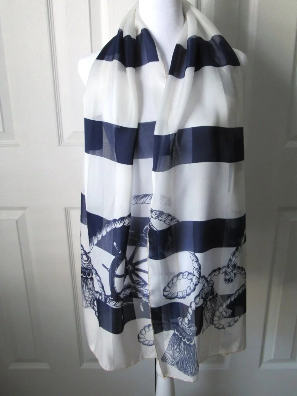 Nautical Blue & White Italy Scarf 100% Polyester Coastal Grandmother Sailing